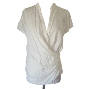 Akemi + Kin Anthropologie White Blouse Top Sz 10 Side Buttons Draped Lightweight - Picture 1 of 11