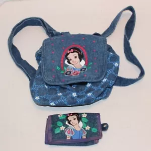 Mochila de mezclilla azul blanca nieve de Disney y billetera plegable a juego ¡ENVÍO GRATUITO! - Imagen 1 de 7