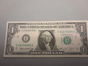 6 Of A Kind 6s. Trinary Note. Fancy Serial Number One Dollar Bill - Picture 1 of 2