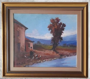KUNST BRESCIANA LANDSCHAFT IN DEN BERGEN FRANCO BERTULLI Brescia Öl Tafel 70x80 - Bild 1 von 5
