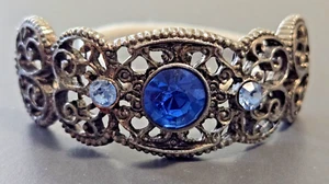 Stunning Vintage Blue-Jeweled Metal Pony Tail Holder with New Elastic Band - Picture 1 of 5