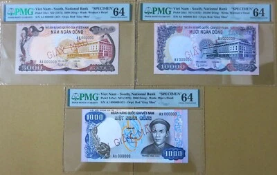 Vietnam 1975 Trio of Specimen 1000 - 5000 & 10,000 Dong P 34, 35 & 36s1 PMG 64 - Image 1 of 4