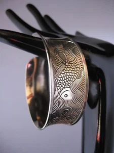 Brazalete brazalete ancho de plata fina Wen Yin 999 chino vintage - Imagen 1 de 9