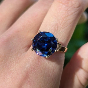 Vintage Blue Spinel Solitaire Ring 9ct Yellow Gold Large Round 2.7ct Size O / 7 - Picture 1 of 10