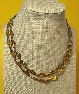 Vintage Long Transparent Yellow Enamel Gold Tone Chain Necklace 779 - Picture 1 of 13