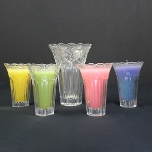 KIG Malaysia Glass  Sunflower Vase 5.5" & Candle Vases 4" Tall Set of 5 - Picture 1 of 14
