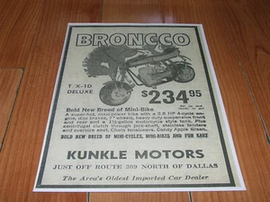 WOW! Vintage BRONCCO T/X-1 VERY KOOL SALES AD BLACK & WHITE 1 SIDED REPRODUCTON - Imagen 1 de 1