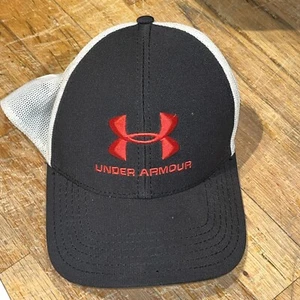Under Armour Mesh Back Hat Black/White/Red Logo Cap Size Med/Lrg Fitted - Picture 1 of 10