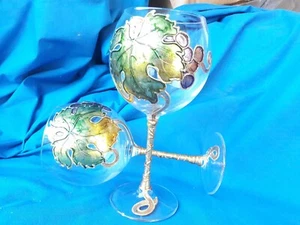 Murano Art Glass Green & Gold Gilt Wine / Glasses 8-3/4” Tall NWOT - Picture 1 of 6