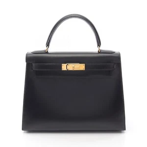 HERMES Kelly 28 Hand shoulder bag W Box calf leather Black Used Women GHW - Picture 1 of 12