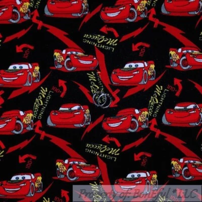 BonEful Fabric FQ Cotton Quilt Flannel Red Boy DISNEY CAR*S Lightening McQueen L - Image 1 of 4