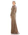 NWT Mac Duggal Front Twist V Neck Long Sleeve Gown In Bronze Size 12