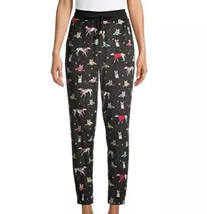 SECRET TREASURES BLACK DOG WITH SCARF VELOUR FEEL JOGGING LOUNGE PANTS 2X - Picture 1 of 4