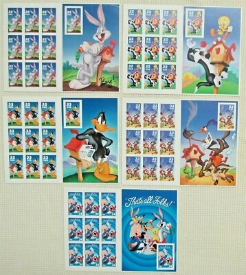 Пять буклетов x 10 = 50 LOONEY TUNES Bugs кролик полный комплект почтовая марка США - Изображение 1 из 4