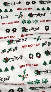 Christmas Flannel Fabric 2 Yards Santa Sleigh Wreath Tree Snowflakes Candy Cane - Picture 1 of 3