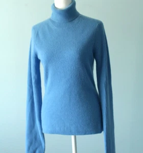 Suéter de cuello alto de cachemir Nadaam 100 % cachemir acanalado azul cielo mediano para mujer - Imagen 1 de 19