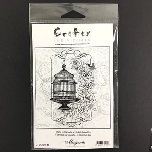 Magenta Bird Cage Roses Frame Collage Cling Rubber Stamp NEW - Picture 1 of 2