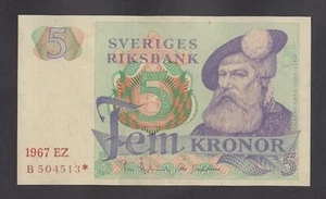 🔴 SWEDEN 5 Kronor 1967 EZ aUNC P51 Serial number B504513* Replacement - Picture 1 of 2