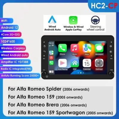 7"Android12 2+32G GPS Car Stereo Radio Head Unit for Alfa Romeo 159 Bera CarPlay - Image 1 of 4