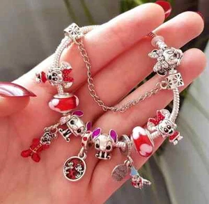 DISNEY - 925 SILBER - Bettel ARMBAND Charm Murano Sicherheitskette Clip ANHÄNGER - Bild 1 von 4