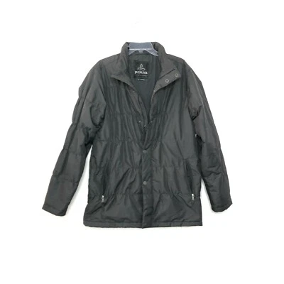 Prana Men Gray Black Puffer Jacket L Windbreaker Coat Snap Up Zipper pockets DB - Image 1 of 4