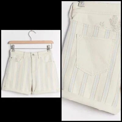 Pantalones Cortos Pilcro Anthropologie Talla 32 Slim Boyfriend Tiro Alto Rayas Crema Marfil Foto 1 de 4