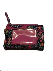 Vera Bradley ID Card Holder Wallet Sm Card Coin Holder Key Ring Hot Pink Floral - Picture 1 of 4
