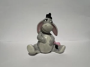 Smiling Eeyore Donkey Disney figurine Winnie the Pooh ceramic pink bow Japan - Picture 1 of 8