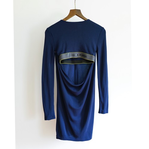 Abito elasticizzato T by Alexander Wang blu navy drappeggiato schiena con cinturino logo