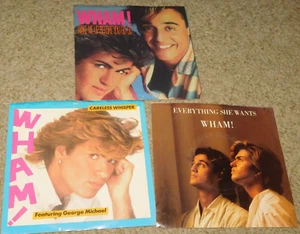 Lot of 3 Wham George Michael 45 Vinyl LP Careless Whisper Go Go everything she - Picture 1 of 4