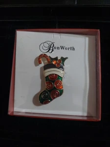 Christmas Stocking Brooch/Lapel Metal Red/Green Pin - Picture 1 of 3