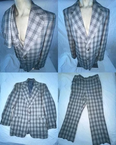 VTG 60s MENS 42 STRIPE BLACK WHITE 2 BUTTON DISCO BELL BOTTOM PANTS SUIT JACKET - Picture 1 of 17