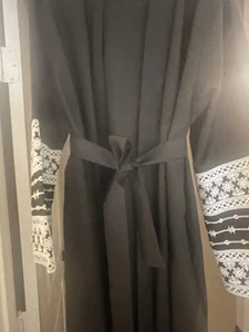 Abaya Dress Kaftan Muslim Women Jilbab Black Hijab Maxi Islamic Long Belt L-XL - Picture 1 of 6