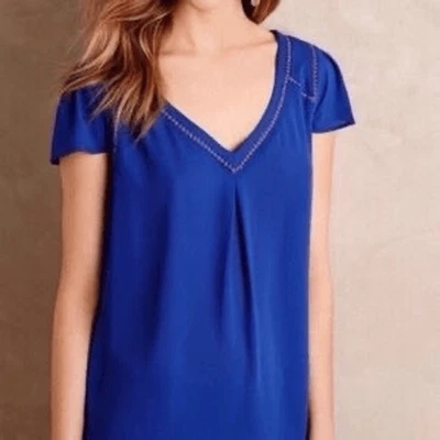 MAEVE BY ANTHROPOLOGIE Women’s Blue Chiffon Cap Sleeve Blouse Size 6 - Image 1 of 4