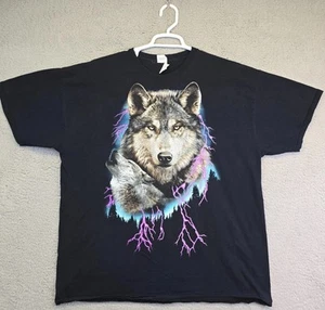 Camisa Lobo De Colección Para Hombres XL Negra Púrpura Rayo Lobos Aullando Y2K De Colección Trueno - Imagen 1 de 3