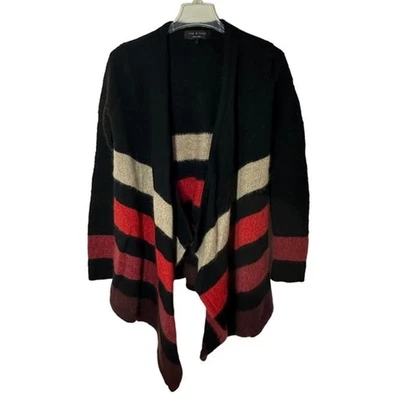 Rag & Bone Black, Cream and Maroon Striped Sweater Cardigan - Image 1 of 4