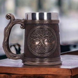 Wikinger Yggdrasil Baum des Lebens nordischer Tankardbecher Bierstein 20oz/600ml - Bild 1 von 6