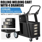 MIG Welding Cart 2-Tier 4 Drawers 360° Swivel Wheels Tank Storage Safety Chains