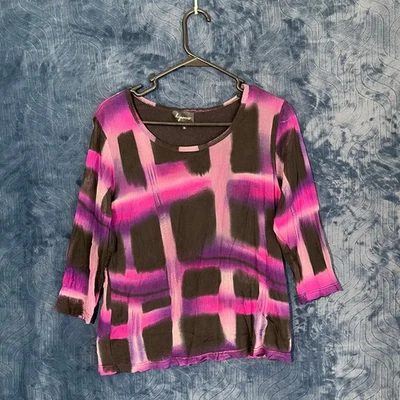 Lynn Ritchie Silk Long Sleeve Shirt Purple Unique Design Casual Womans XL - Image 1 of 4