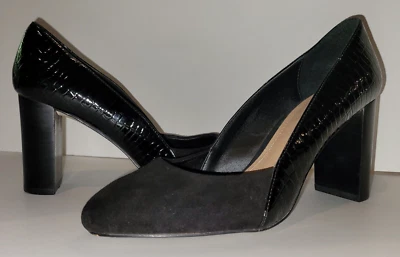 TAHARI Elvira Gamuza Imitación Reptil Charol Bloque Tacón Bomba 7 M Negro Redondo Foto 1 de 4