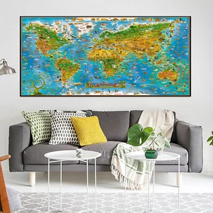 Silk Canvas Poster Animal HD World Map Children Room Wall Decor No Frame B22 - Picture 1 of 7