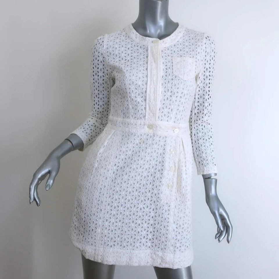 See by Chloe Eyelet-Embroidered Mini Dress White Cotton Size US 4 - Image 1 of 4