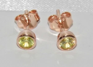 9ct Rose Gold on Silver Peridot Stud Earrings ~ August Birthstone - Picture 1 of 6