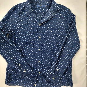 Ralph Lauren Boys XL Long Sleeve Blue Seersucker Flag LR Shirt  Button Down - Picture 1 of 7