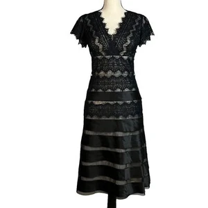 JS Collections Womens Formal Cocktail Dress 2 Padded Lace V Neck Short Sleeve - Picture 1 of 16