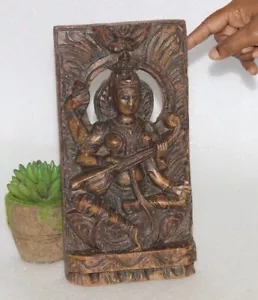 1930's Vintage Wooden Handcrafted Copper Painted Goddess SARASWATI 14604 - Picture 1 of 8