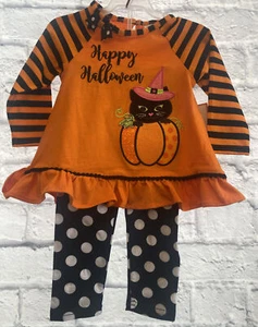 Emily Rose Kleinkind Mädchen 2-teiliges Happy Halloween Outfit 18M Glitzer Kürbis Katze - Bild 1 von 6