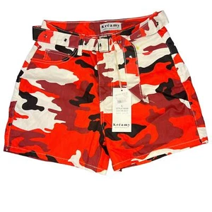 NWT Kréamy Women's Large Red Camo Belted Utility Cargo Shorts - Picture 1 of 3