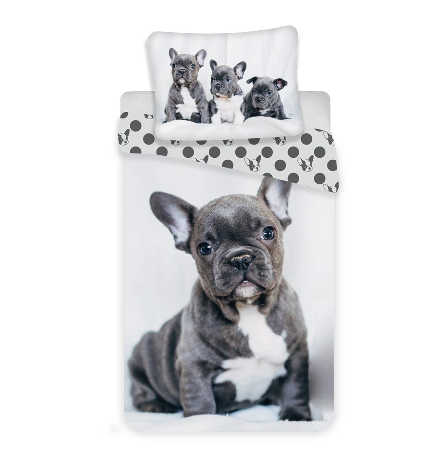 Bulldog Cotton Bedding - Duvet Cover 140x200cm & Pillowcase 70x90cm - Image 1 of 4