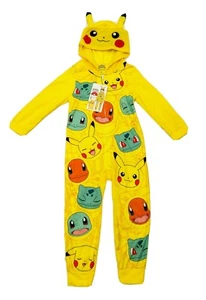 AME Official Pokemon Pikachu Hooded Blanket Zip Union Suit Pajamas 6 NWT - Picture 1 of 8